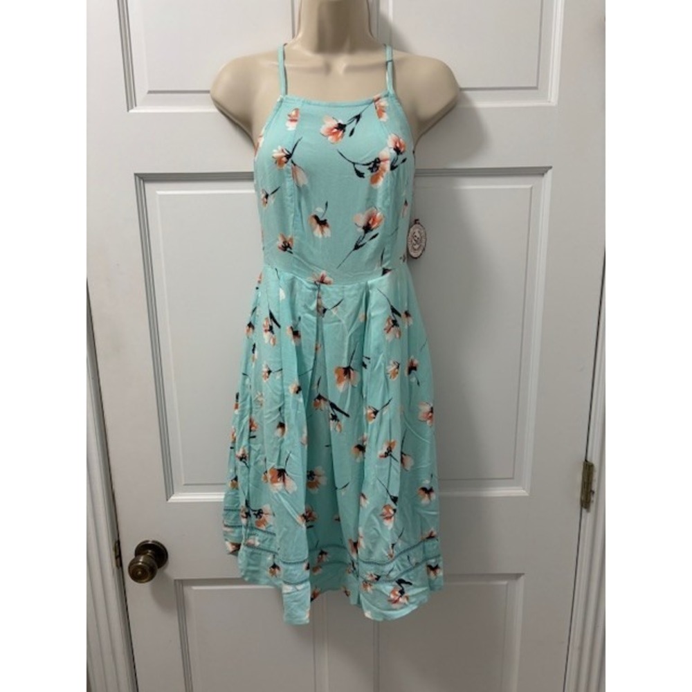 New SO Kohls Women's Small Sundress Blue w/ Flowers, Adjustable Straps